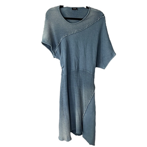 Atlein Asymmetrical Tie-Dye Washed Denim Color Bias-Cut Sweatshirt Dress